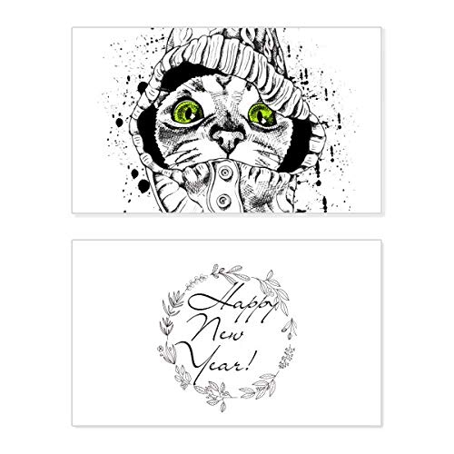 Tarjeta conmemorativa de Año Nuevo con diseño de gato para amantes de los animales y mascotas