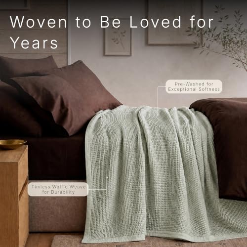 Image of GOTS Certified 55 inchX60 inch Throw 100% Organic Cotton Waffle Blanket-Sea Foam | Premium Waffle Blankets & Throws for Bed, Throw Blanket for Couch, Modern & Cozy Blanket, All Season, Comfy and Soft Blankets
