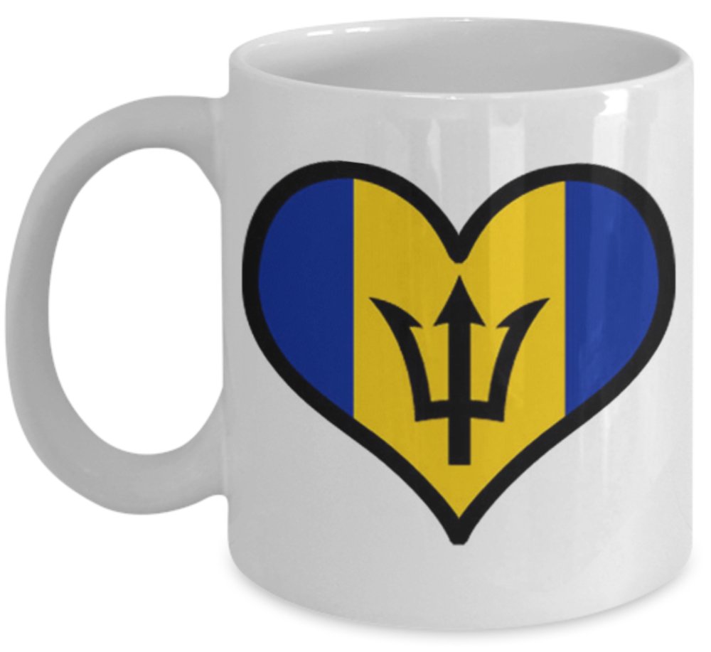 Shaniztoons White I Love Heart Barbados Flag Design Gift Mug