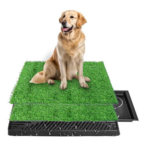 Dog Toilet Tray Indoor 63x51cm Puppy Toilet Potty Training, Artificial Grass Pee Pad for Dogs Outdoor Pet Litter Tray with Removable, Easy to Clean Tray and 2 Non-toxic Fake Grass Pad By Gekufa