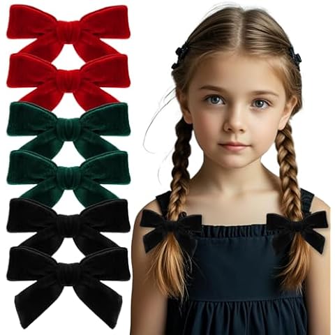 JTYKUYR 6 Pieces Velvet Hair for Girls Christmas Handmade Knot Bows for Little Kids (Red, Green,Black) Cover