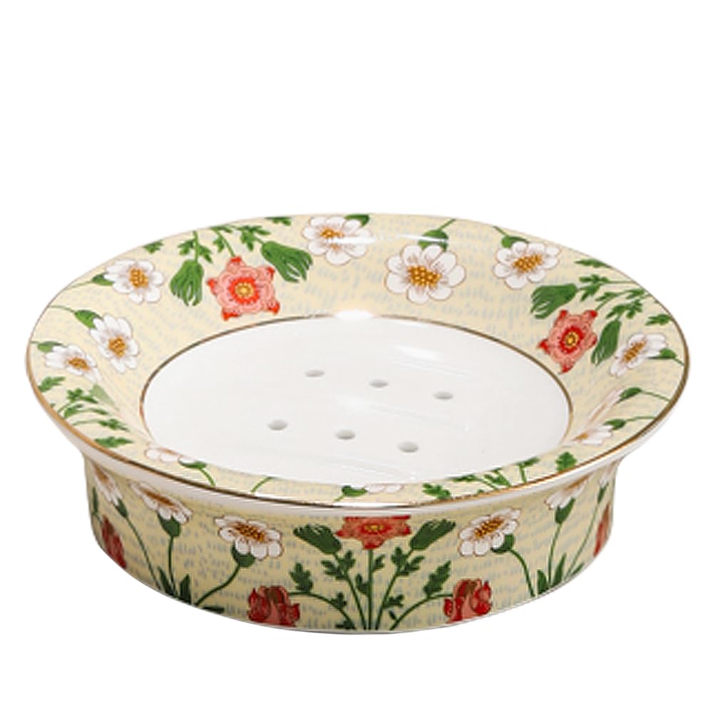 Floral Decorative Self Draining Soap Dish, Double-layer Round Soap Tray, Vintage Ceramic Soap Dish (Style B)