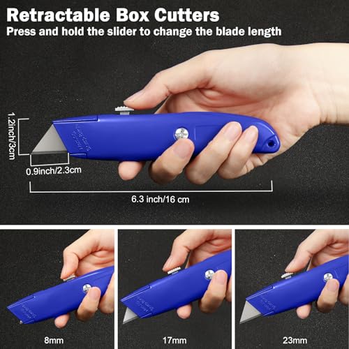 Image of Lasnten 12 Pcs Box Cutter Bulk Retractable Utility Knife Heavy Duty Aluminum Alloy Carpet Knife Package Opener Cutter Blade for Cardboard Plastics Cartons DIY Home Warehouse Office(Blue)