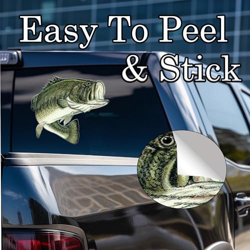 Image of Large Fishing Bass Fish Sticker Decal Fishing Bumper Sticker Fish Auto Decal Car Truck Boat RV Real Life Pole Tackle Box Fisherman (8 Inch)