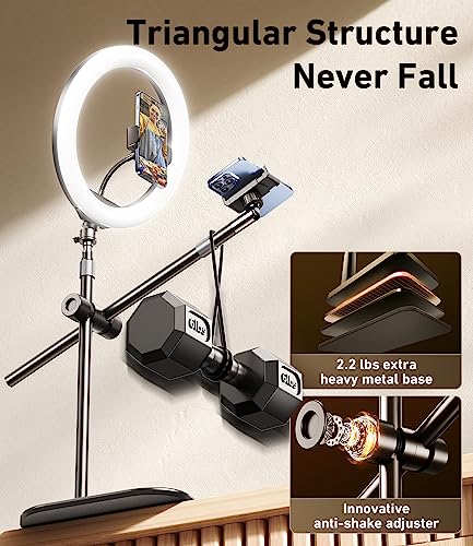 Overhead Phone Mount,Atkttop Overhead Camera Mount Tripod Stand[Anti-Shaking]With 10.5" Ring Light,Desk Tripod For Iphone With Ring Light For Video Recording,Zoom Meeting,Youtube,Tiktok,Live Streaming #TOP1