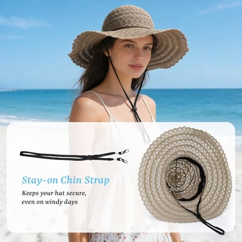 Sombrero playero femenino plegable de ala ancha miniatura 4