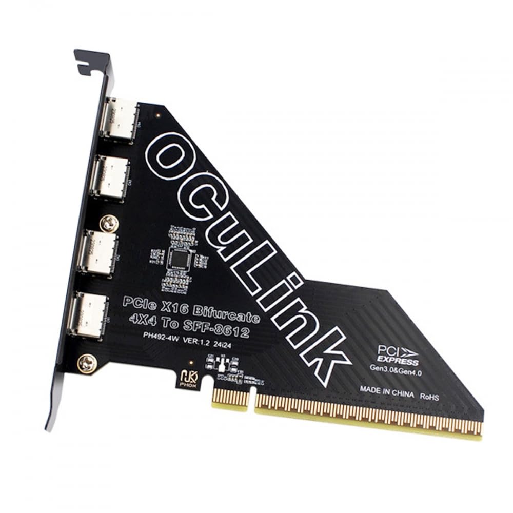 CY Adattatore PCI-Express 4.0 PCIE 16x staccabile per quattro Oculink SFF-8612 SFF-8611 Adattatore VROC Raid0 esterno per U.2 SSD eGPU Dock per scheda grafica esterna