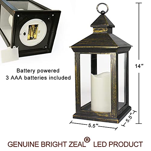 Bright Zeal 2-Pack 14" Tall Outdoor Lanterns With Led Candles And Timer - Distressed Gold Lanterns Battery Powered Led Decorative Tabletop - Vintage Style Decorative Lanterns With Led Pillar Candle #TOP6