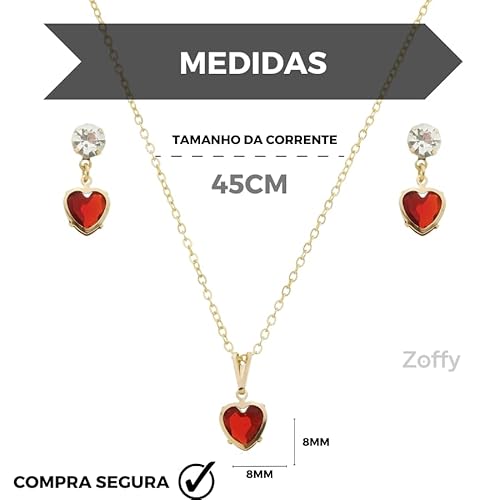 Conjunto Corrente Colar Cordão Brinco Feminino Pingente De Coração Delicado Folheado Dourado Perfeit