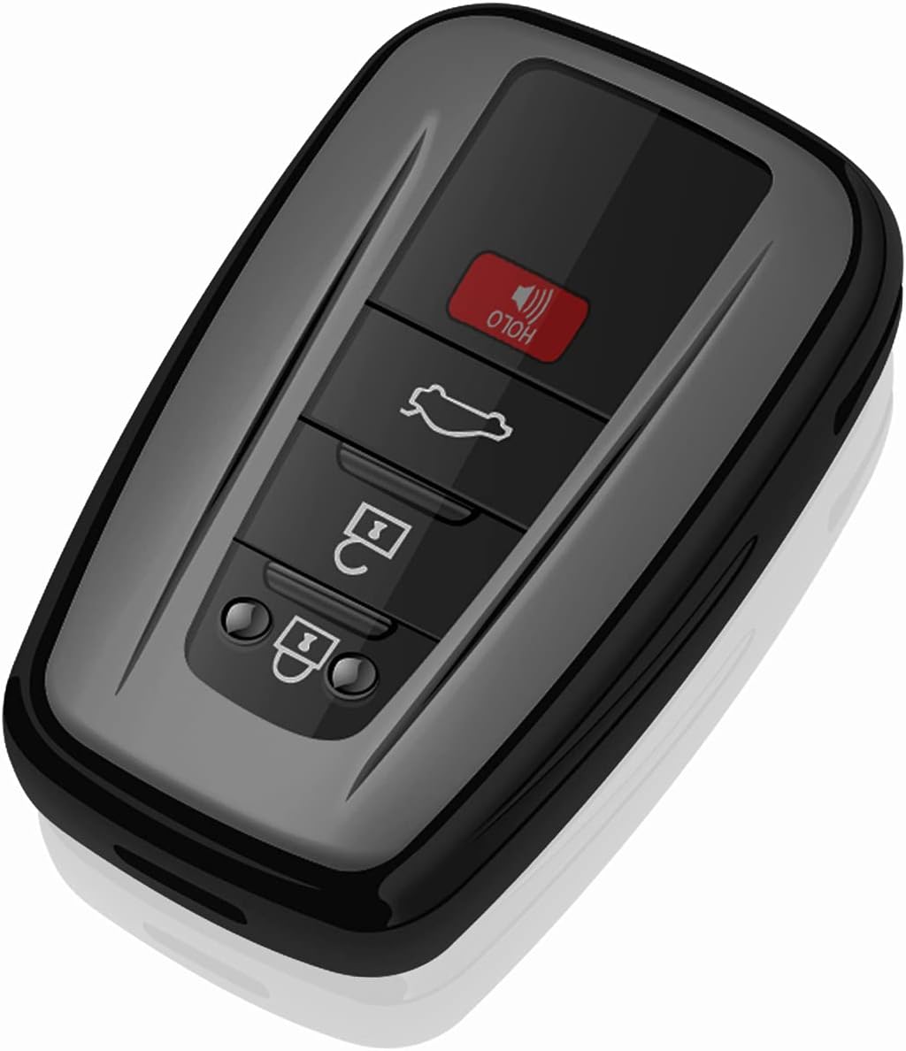 Tukellen for Toyota Key Fob Cover Special Soft TPU Key Shell Case Protector Compatible with2019-2025 Rav4 2020-2022 Highlander Corolla Prius 2018-2024 Camry Avalon C-HR GT86 4Runner-Black