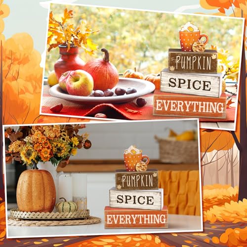 Image of Moucuny 4 Pcs Thanksgiving Decorations for Home Fall Cup Decor Thanksgiving Table Centerpiece Fall Tiered Tray Decor Rustic Wooden Cup Block Sign Gift Farmhouse for Harvest Party Home Kitchen