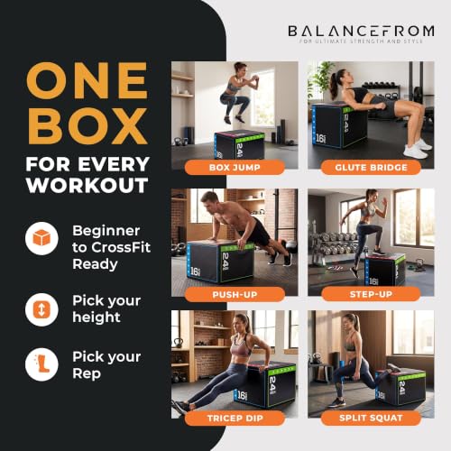 Image of BalanceFrom 3-in-1 Foam Plyometric Jump Box for Home Gym with Multiple Height Options - Versatile Plyo with Non-Slip Surface for Strength, HIIT, Step-Ups, and Agility Training
