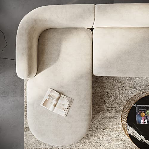 Acanva Modern L-Shaped Sectional Velvet Sofa Set, 3 Seat Corner Couch For Living Room, Bedroom And Lounge, Left Hand Facing Chaise, Cream #TOP4