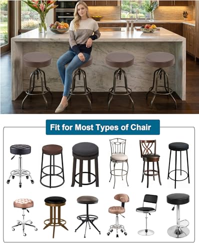 Image of CRFATOP 2 Pack Waterproof Bar Stool Covers Round Seat Slipcover,L,Coffee