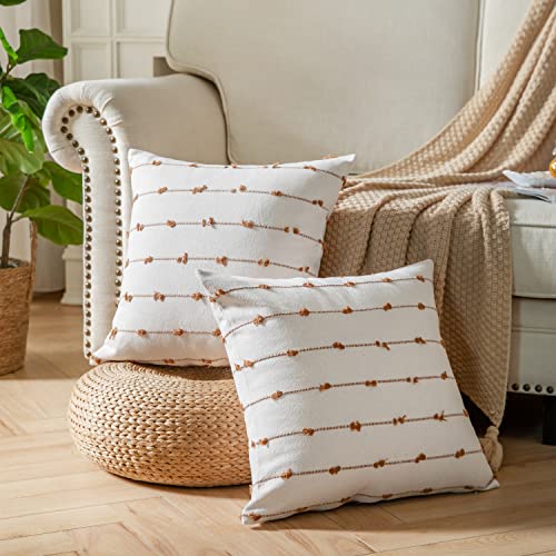 Caflife Boho Throw Pillow Covers 20X20 Inches Beige And Brown, Set Of 2 Modern Farmhouse Decorative Pillow Covers For Couch Bed, Living Room #TOP1