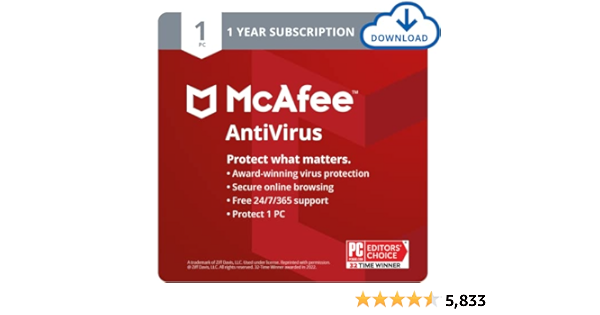 Amazon.com: McAfee AntiVirus Protection 2022 | 1 PC (Windows ...