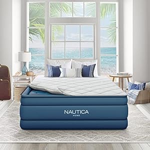 Nautica Home Cloud Supreme Air Mattress Inflatable Bed for Guests, Travel and Camping: Offset Coil Construction with Built in Pump, 2 Minute Inflation, and Zip Off Pillowtop, 20″ Queen