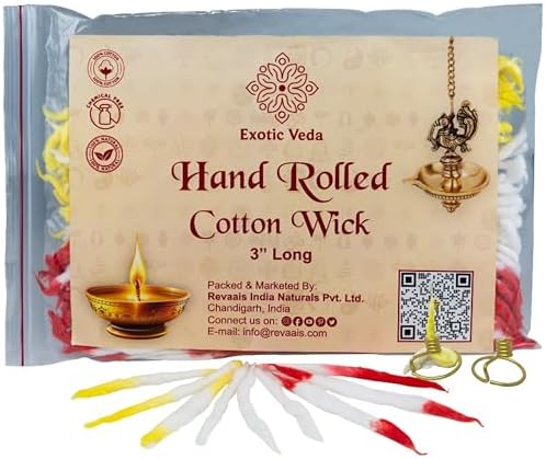 Rastogi Handicrafts Lampe à huile indienne Puja en coton avec mèches religieuses Jyot Bati Akhand Diya Diwali