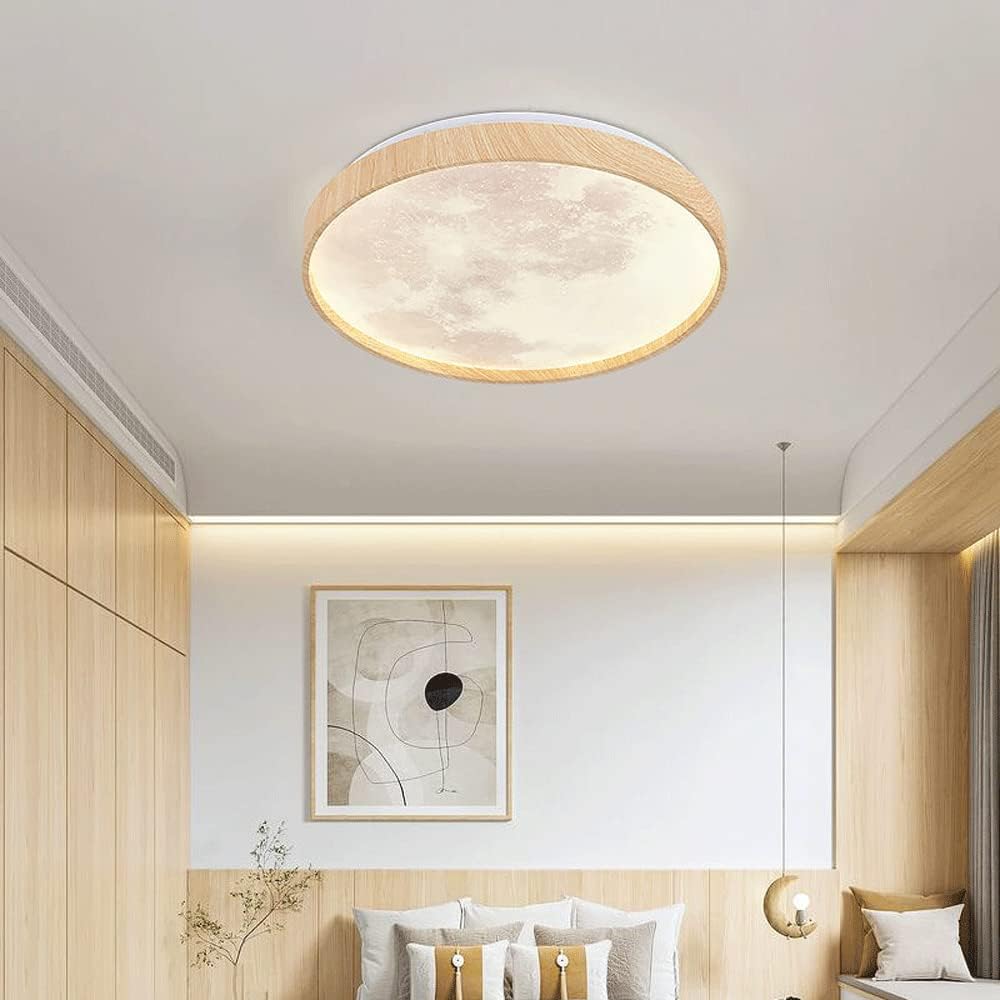 Wood-Like Decorative Ceiling Lamp,Simple Modern Flush Mount Decoration Lighting Fixtures, Three-Color Dimming Ceiling Light, Indoor Energy-Saving Close to Ceiling Light Fixtures