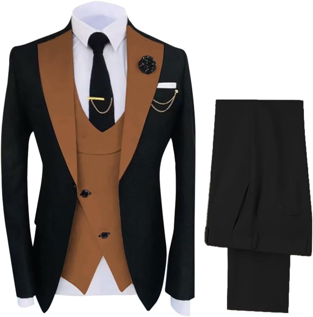 Men's Slim Fit 3 Piece Suit Set One Button Business Blazer Jacket Vest Pants Party Prom Tuxedo Men Wedding Suits