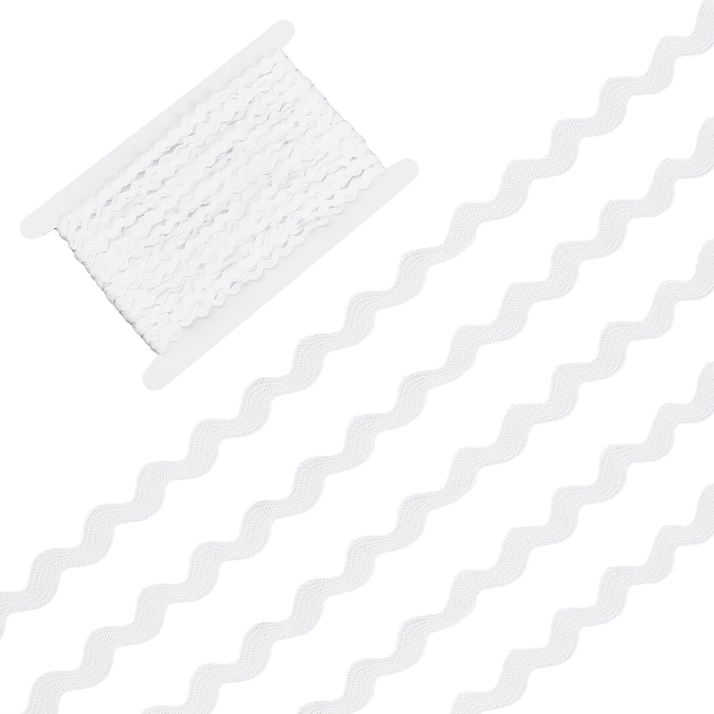 27.34 Yard Rick Rack Trim 1/4 Inch Wave Bending Fringe Trim White Zig Zag Rick Trims S Shaped Ribbon for Clothes Dress DIY Crafts Gift Wrapping Wedding Christmas Party Decor