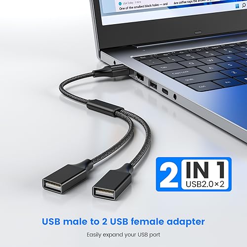 Image of MOGOOD USB y Splitter Adapter Dual USB 2.0 Power Cord Extension Type A Splitter Cable for Charging /Data Transfer /Laptop /Mac /Car