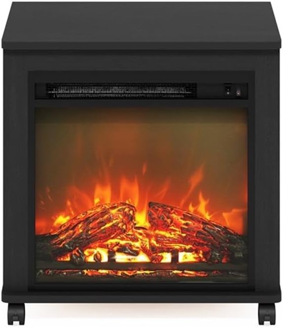 Pemberly Row Electric Fireplace End Table with Wheels in Americano