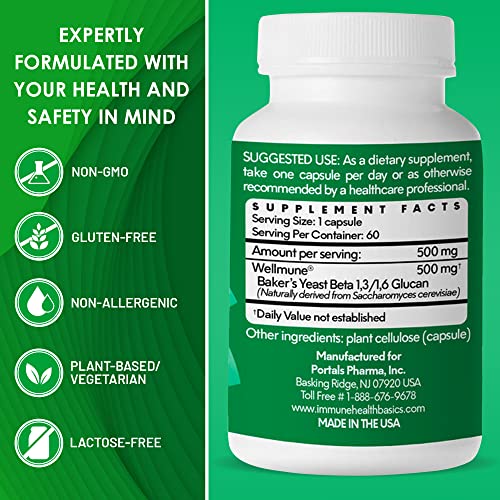 Immune Health Basics Ultra Strength Immunity - Clinically Proven Immune Support - Wellmune Highly Purified Beta Glucan - Gluten-Free, Non-Allergenic, Non-Gmo And Vegan Capsules - 60 Capsules, 500 Mg #TOP5