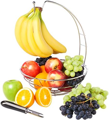 Fruit Basket w/ Removable Banana Hanger & Citrus Fruit Peeler, Discover this New Fruit Bowl and Peeler Bundle Now - Incredible Quality & Value - Elegant Chrome Finish!