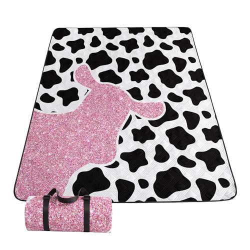 Smell Sunshine Outdoor Picnic Blanket Portable Ultrasonic Waterproof Picnic Mat Cow Spots Printed Camping Beach Mat for Sand and Wet Grass Hiking (Cow Spots S)