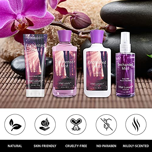 Vital Luxury Bath & Body Kit, 3 Fl Oz, Ideal Skincare Gift Home Spa Set, Includes Body Lotion, Shower Gel, Body Cream, and Fragrance Mist, Halloween, Christmas Gifts for Her and Him(Enchanted Mist)