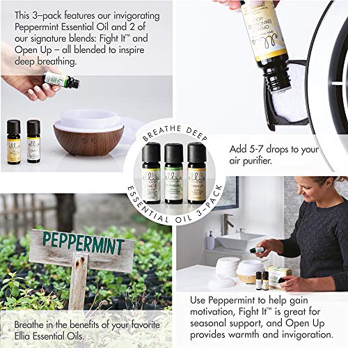 Ellia Essential Oil Set, Breath Deep, With Peppermint, Open Up Blends And Fight It Blends. 3 Pack Essential Oil Kit To Help Ease Breathing. 10Ml Each, By Homedics #TOP5