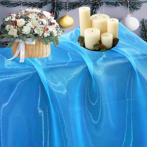 MDS® Pack of 10 Yard Sheer Organza Fabric for Wedding Party Home Event Banquet Decorations, Backdrop Curtain Craft Dress Sewing Fashion DIY Crystal Organza Tulle Fabric Bolt 44” Wide - Blue