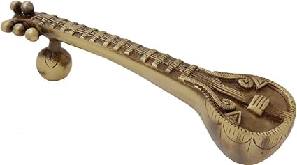 Two Moustaches Sitar Design 8 Inches Brass Door Handle, Brass Sitar Handle, Standard, Pack Of 1