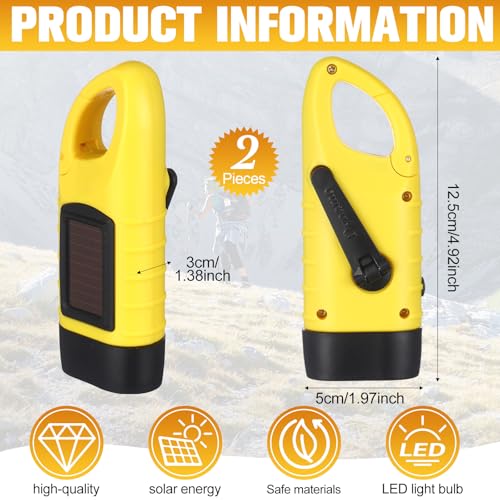 Leelosp 2 Pieces Hand Crank Solar Powered Flashlight Emergency Rechargeable LED Survival Light Dynamo Flashlight Torch for Outdoor Sports Hiking Camping - Thumbnail 2