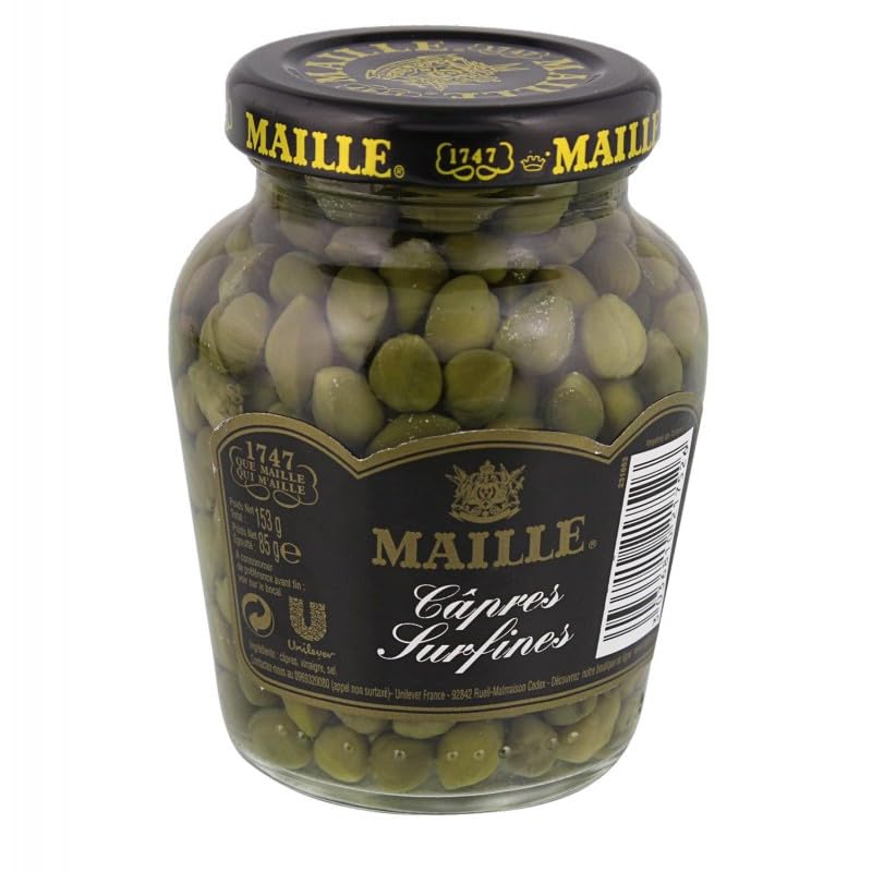MAILLE - Capres Surfines 85G - Condiment de qualité - Idéal pour sublimer vos plats - Saveur raffinée - Facile à utiliser - Touche gastronomique - Épicerie Salée - Lot De 4