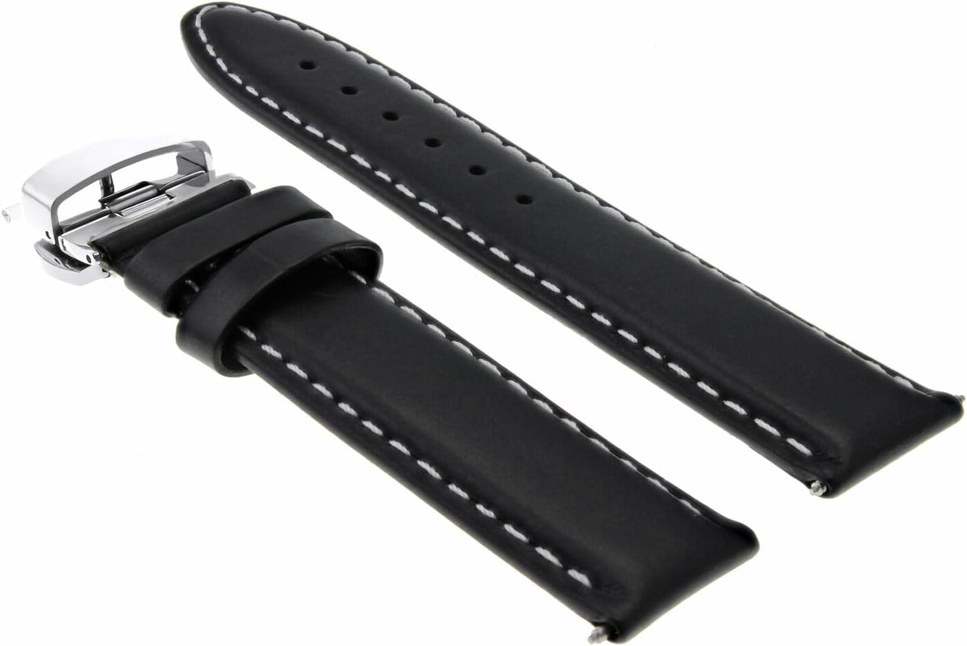 Ewatchparts 22mm Smooth Leather Watch Band Strap Compatible With Invicta 3332 Force Collection Black With White Stitching