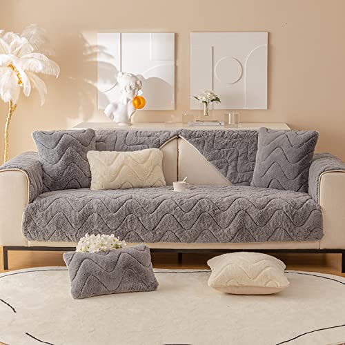 Extra Soft Fuzzy Faux Fur Couch Sofa Cover Solid Non Slip Lightweight Long Hair Shaggy Sectional Couch Cover Fluffy Plush Comfy Sofa Slipcover Winter Furniture Protector ( Metal : Gris , Size : 43''X8 #TOP22
