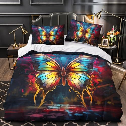 Parure de couette papillons 3D 200x200cm linge de lit microfibre ado