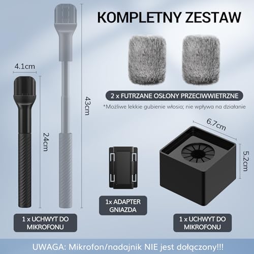 TONOR Bezprzewodowy uchwyt mikrofonowy do DJI RODE, adapter stojaka na mikrofon z regulowaną długością do wszystkich mikrofonów krawatowych, zestaw do wywiadów z flagą kanału, gumowy uchwyt, mufka