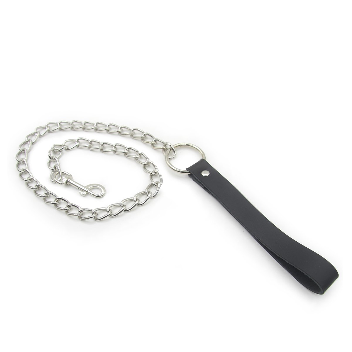 2.5 Feet Real Leather Handle Chain Leash for Neck Collar Choker (Black)