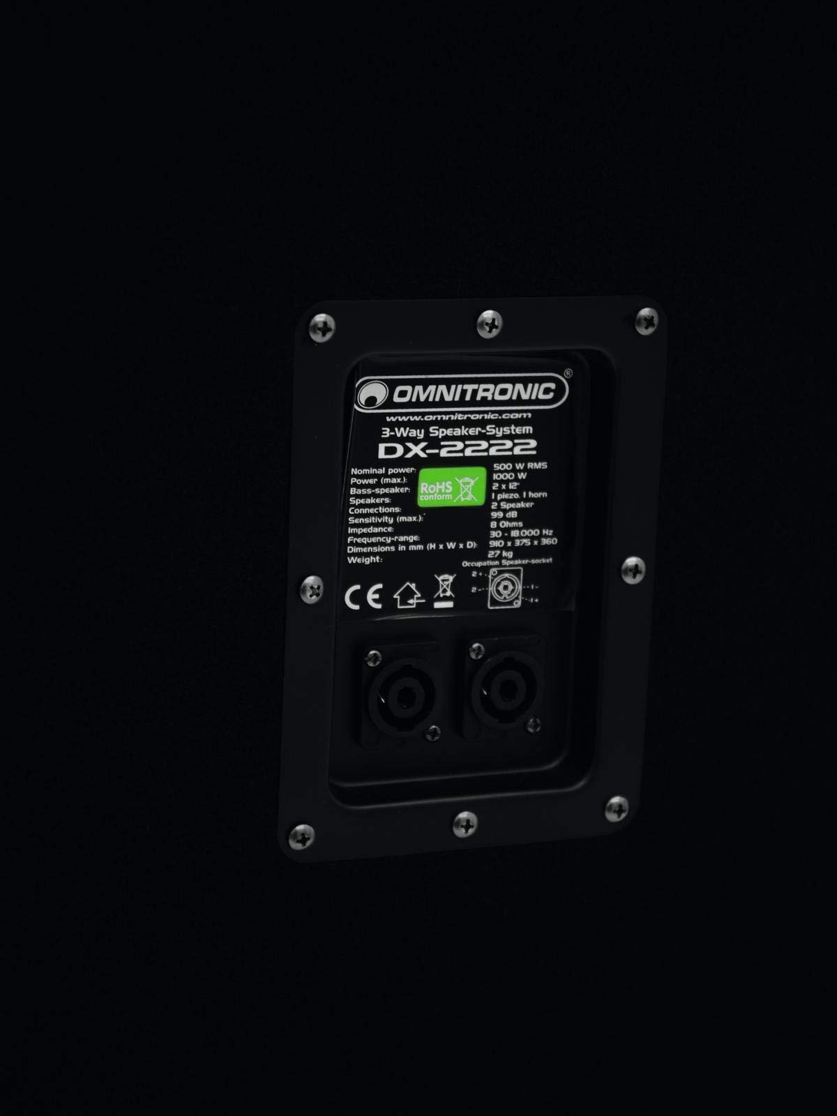 OMNITRONIC DX-2222 3-Wege Box 1000 W | Robuste Full-Range-Box mit 2x12" Tieftöner und 1000 Watt Leistung | 1 Stück