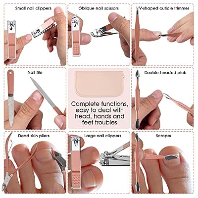 Nail Clippers and Beauty Tool Portable Set, Rose Gold Martensitic Stainless Steel Manicure Set 12 in 1, with Pink Leather Bag, Suitable for Home, Workplace, Outdoor Travel, Gift Giving, Salon.