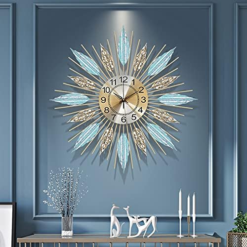 ZSQGZSD 23In Mid-Century Sunbert Wall Clock, Modern Silent Art Decorative Wall Clock, Stylish Starburst Wall Clock Creative Living Room Bedroom Wall Clock, Light Blue