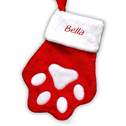 GiftsForYouNow Red Paw Print Personalized Dog Christmas Stocking, Embroidered with Red Thread, 100% Polyester, Customized Dog Stocking, Holiday Pet Decorations