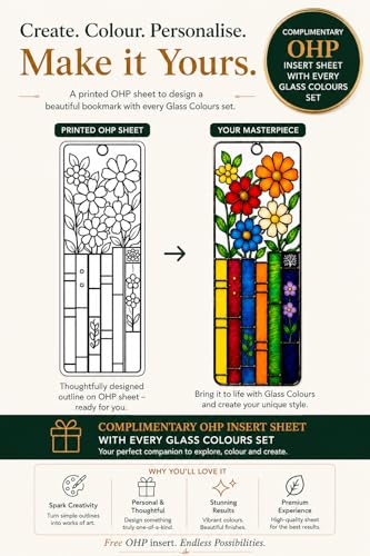 Image of Fevicryl Glass Colours Set of 6, Water‑Based, with Black Liner and Free Golden and Silver 3D Outliner for Stained Glass Painting, DIY Art and Craft on Bottles and Windows