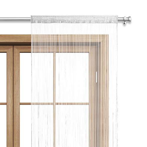wometo Fadenvorhang Türvorhang Fäden 90x245 cm weiß - Stangendurchzug...