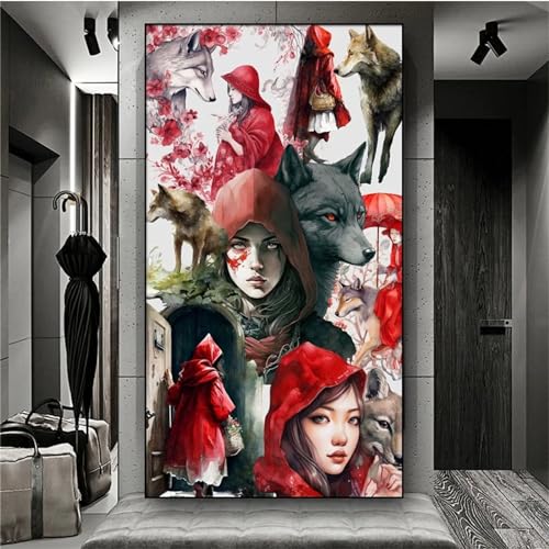 Peinture Diamant Adulte Fille et Loup pour Décoration Chambre Grand Format