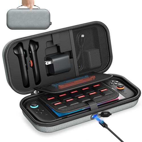 Image of Auarte [Charge inside Carrying Case for Nintendo Switch 2 2025 / Switch OLED / Switch with Adapter and for Joy Cons Storage, Travel Cases for Switch 2 Console with 22 Game Card Storage (Grey)