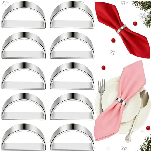 Tkxjry 10 Pièces Ronds De Serviette Argent, Ronds De Serviettes, Rond de Serviette Mariage Semi-Circulaire, Élégants Ronds de Serviette, pour Mariage, Fête...